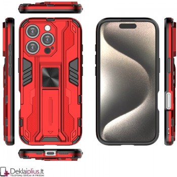 Šarvuotas dėklas su kojele - raudonas (Apple Iphone 16 Pro) Šarvuotas dėklas su kojele - raudonas (Apple Iphone 16 Pro)